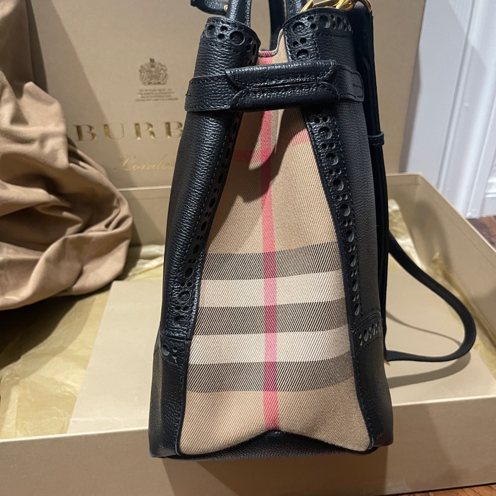 Burberry Large Brogues Banner Tote Leather House Check Canvas- dust bag and box - Picture 6 of 11